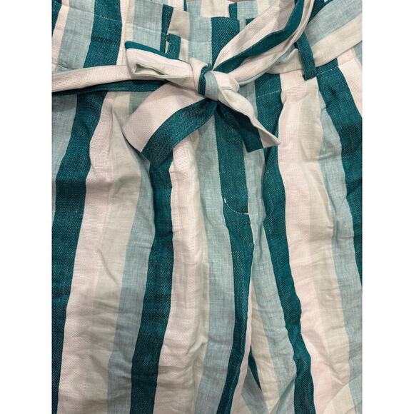 J. Crew Size 8 Paper Bag Linen Wide Leg Pants Cabana Strip Turquoise Jade White - Picture 7 of 9